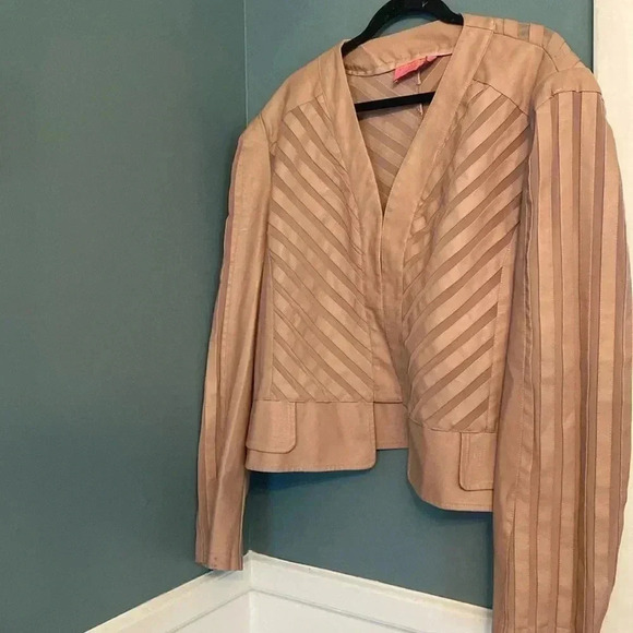 Azalea Wang faux leather jacket - 2X - hook closure - sheer diagonal pattern - Picture 1 of 11